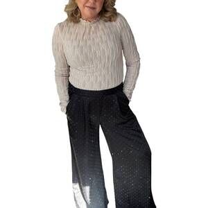 NEW ALLIE ROSE tinsel tree rhinestone wide leg trouser in black